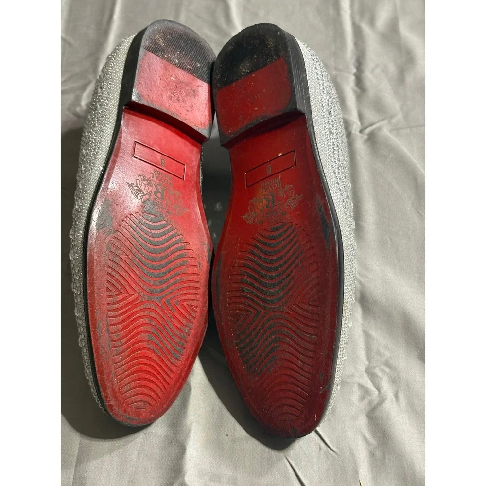 Royal‎ Shoes Mens Rhinestone Loafers Silver Crystal Red Bottom Formal Slip On 8